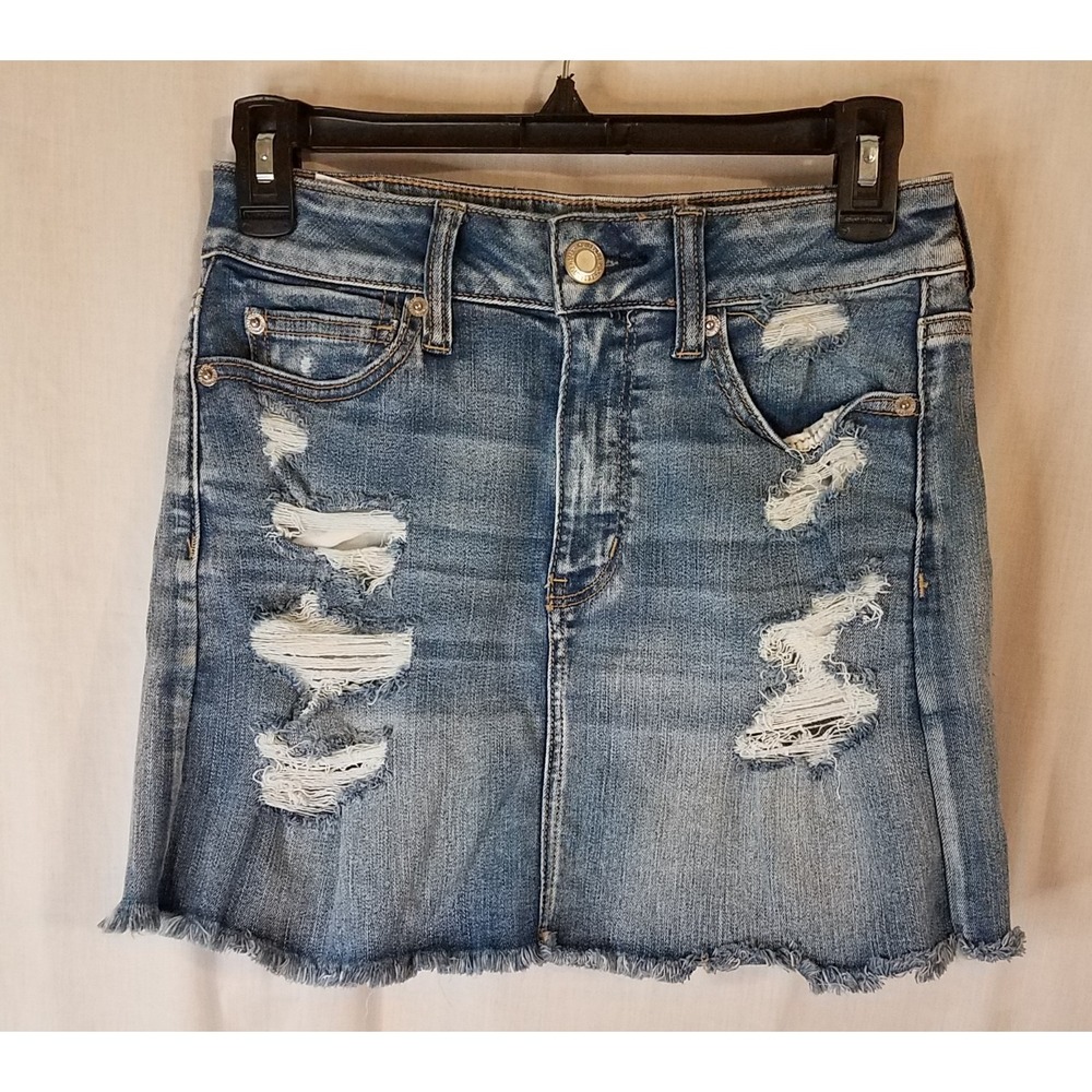 American Eagle Hi-rise Mini Skirt‎ Size 4 Distressed  Next Level Stretch